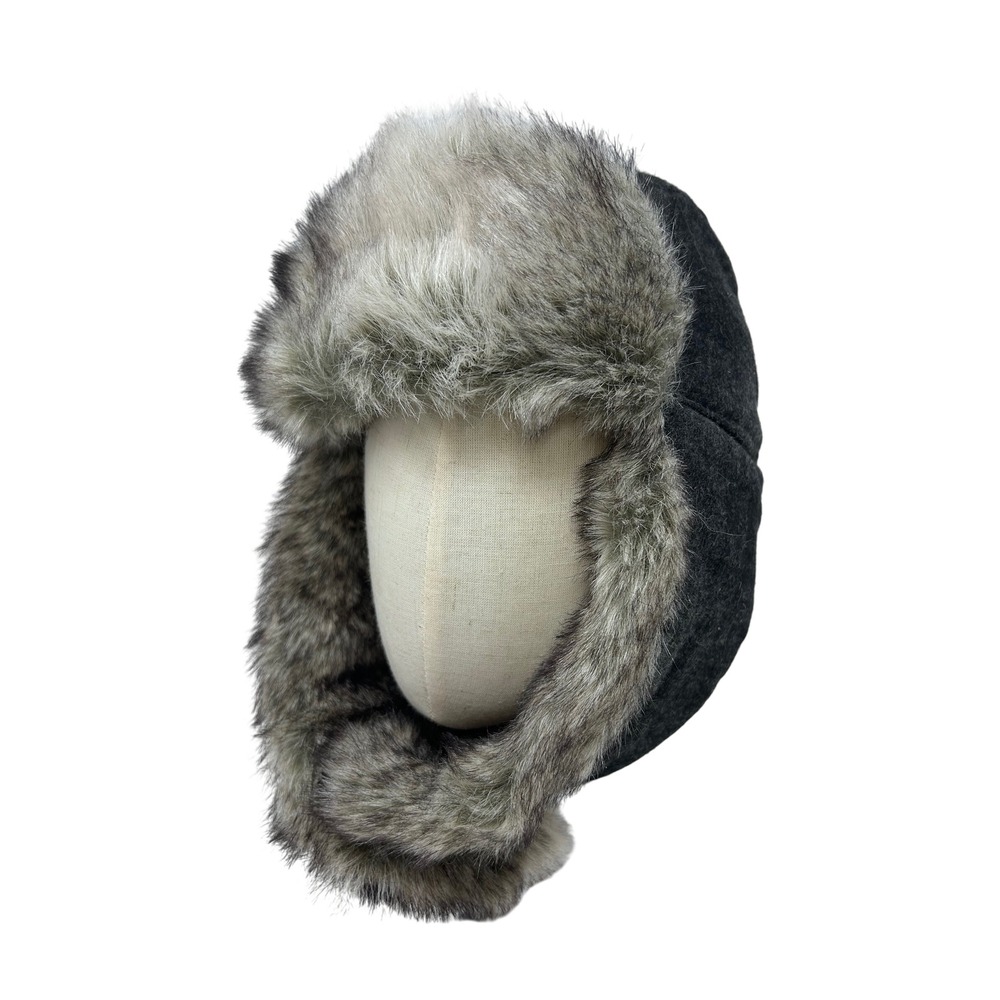 Woolrich Mens Gray Wool‎ Blend Faux Fur Trapper Hat Buffalo Plaid Lining Medium
